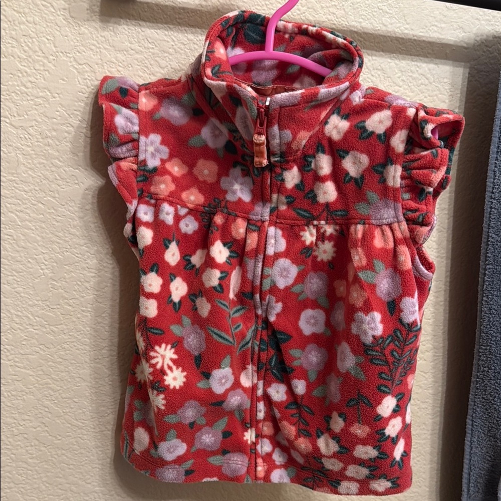 Carter's Floral Fleece Vest - Red and Pink